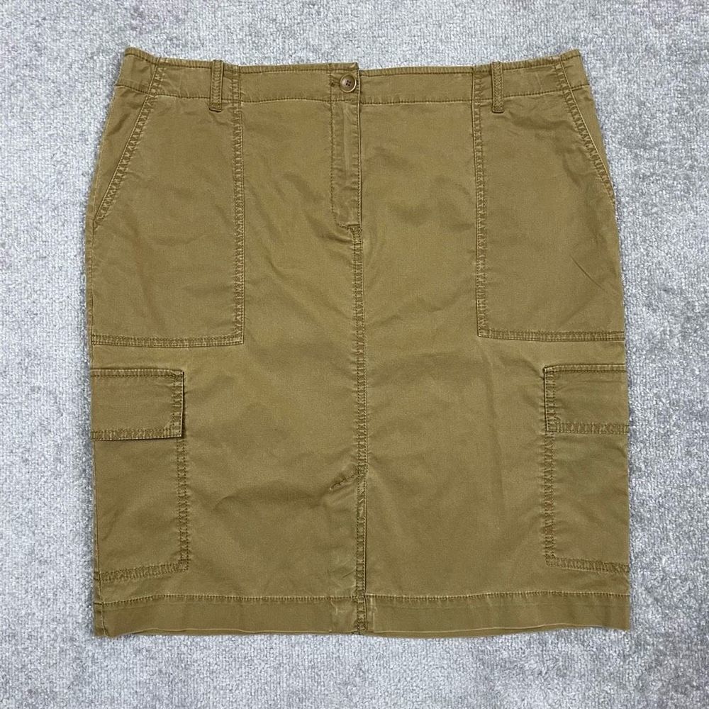 Eileen Fisher Tan Chino Khaki Style Midi Skirt Pockets Women’s Large